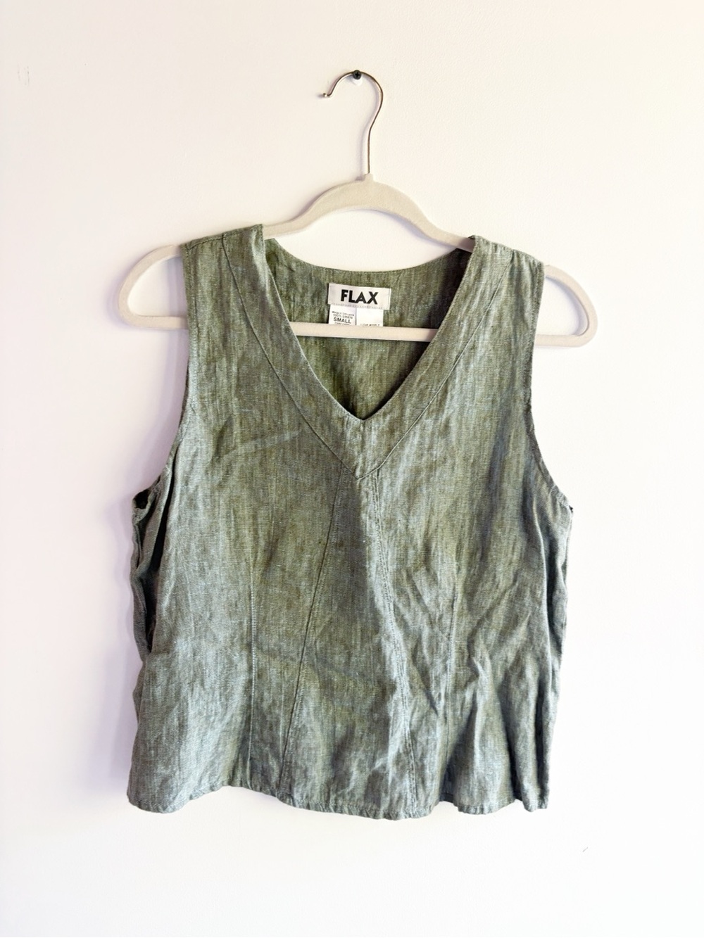 Flax Jeanne Engelhart 100% Linen V-Neck Tank Top Sage Green Minimalist Relaxed S